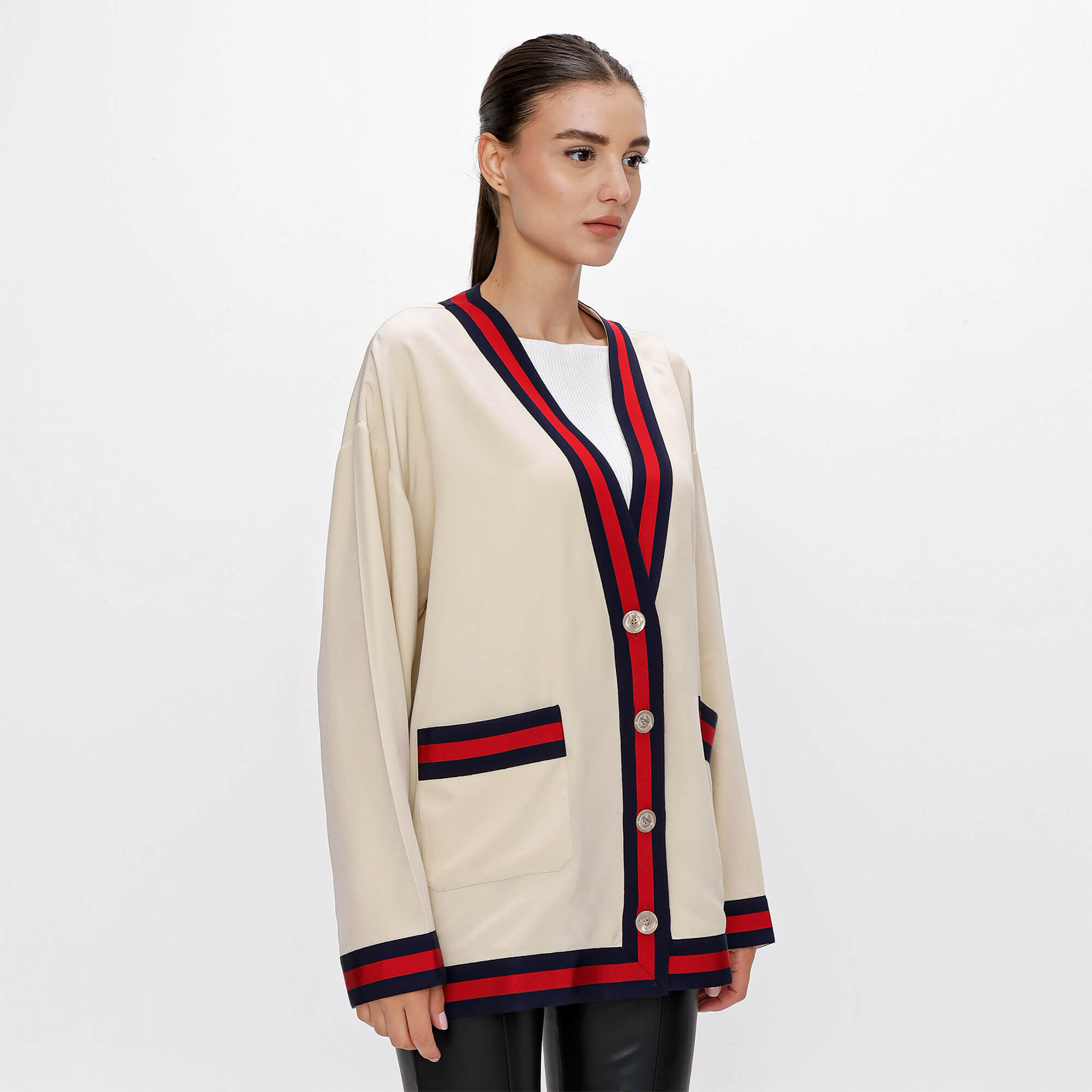 Gucci - Beige Web Striped Silk Jacket